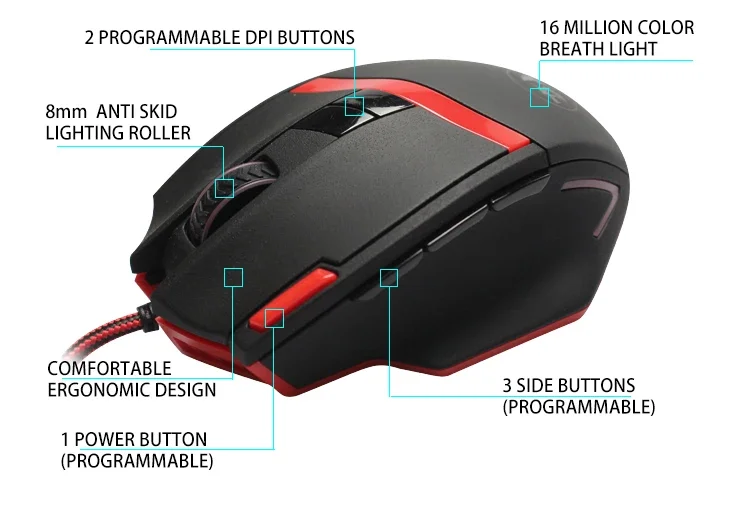 Redragon M908 Impact RGB MMO Gaming Mouse, 12 Side Buttons, 12,400 DPI - Thumbnail 3