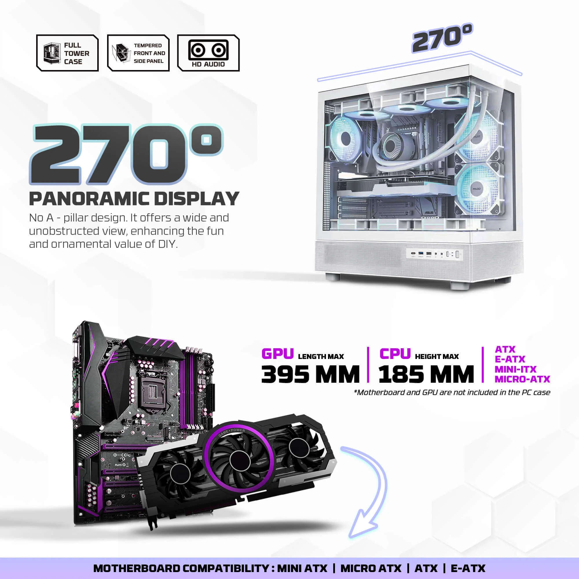 صندوق كمبيوتر ألعاب Fantech CG86 LUMINA L فل تاور باللون الأبيض - Thumbnail 9