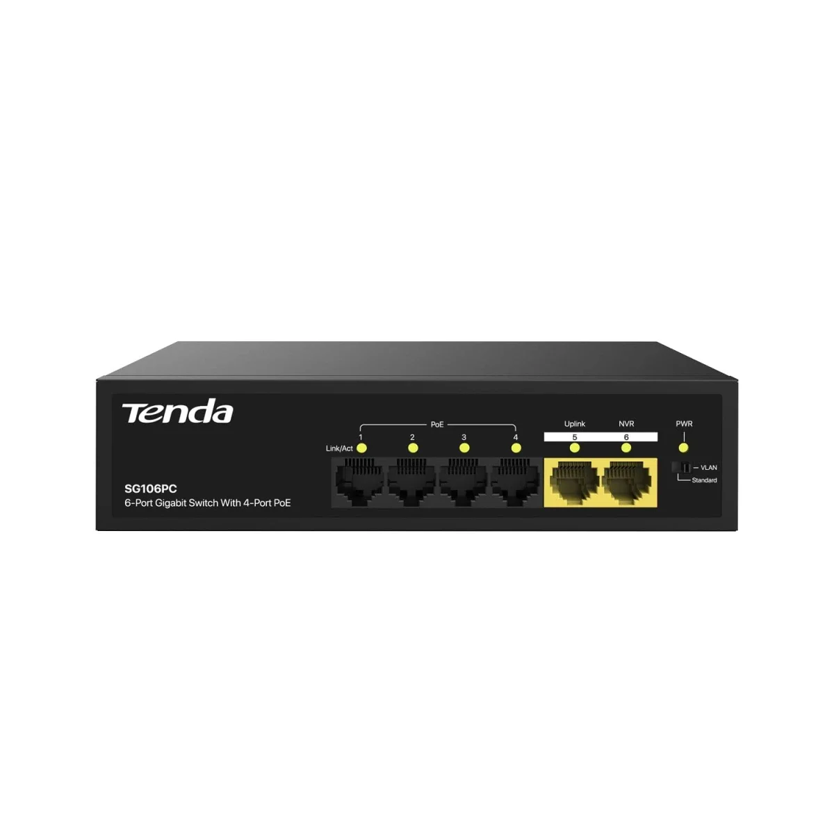 سويتش PoE جيجابت Tenda SG106PC ‏4 منافذ مع منفذي Uplink جيجابت، 45W، غير مدار