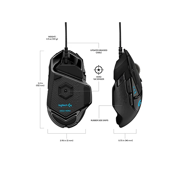 ماوس ألعاب سلكي Logitech G502 HERO عالي الأداء مع حساسية قابلة للتعديل تصل إلى 16000 DPI - Image 4