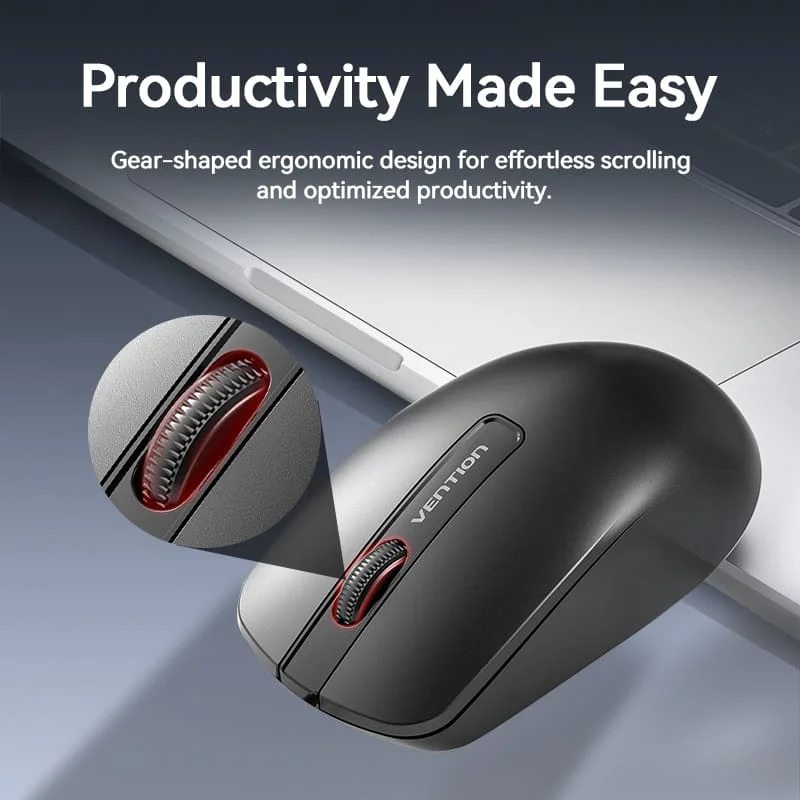 Vention KTBB0 3-Button Wireless Computer Mouse with USB Receiver – Black - Image 2