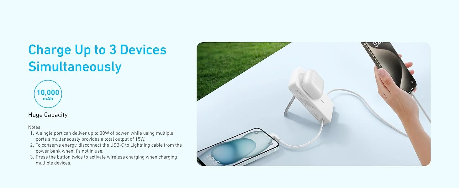 Anker Zolo 10000mAh Magnetic Power Bank with 30W Fast Charging, Built-In USB-C Cable & Stand - Blue - Thumbnail 13