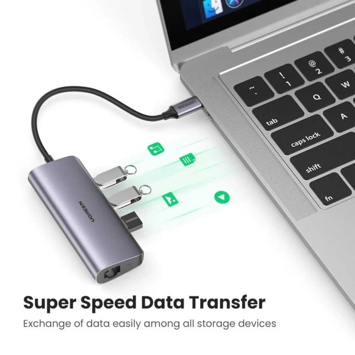 موزع Ugreen USB-C مع 3 منافذ USB 3.0 ومحول جيجابت إيثرنت - Thumbnail 4