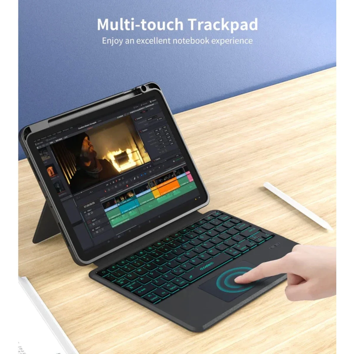 جراب لوحة مفاتيح لاسلكية Choetech BH-017 لجهاز iPad 10.9 إنش بتخطيط عربي/إنجليزي، أسود - Thumbnail 2