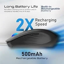 ماوس لاسلكي Promate KITT ببطارية قابلة للشحن 500mAh وإضاءة RGB ودقة 1600 DPI أسود - Thumbnail 13