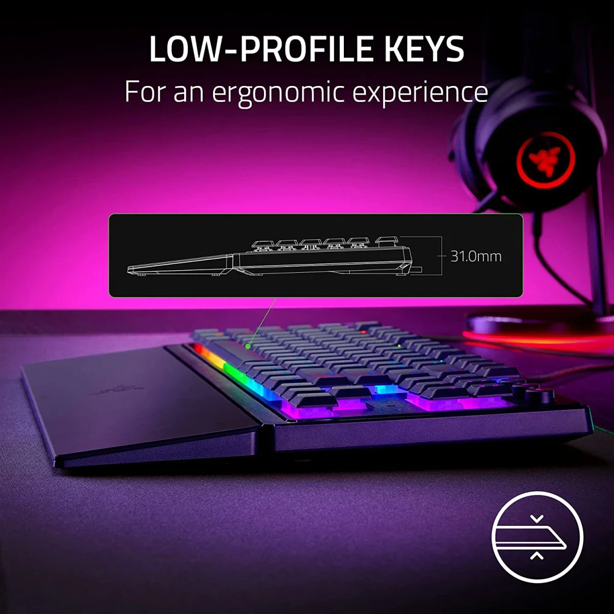 كيبورد ألعاب Razer Ornata V3 TKL منخفض الارتفاع بمفاتيح Mecha-Membrane وإضاءة RGB - Thumbnail 3