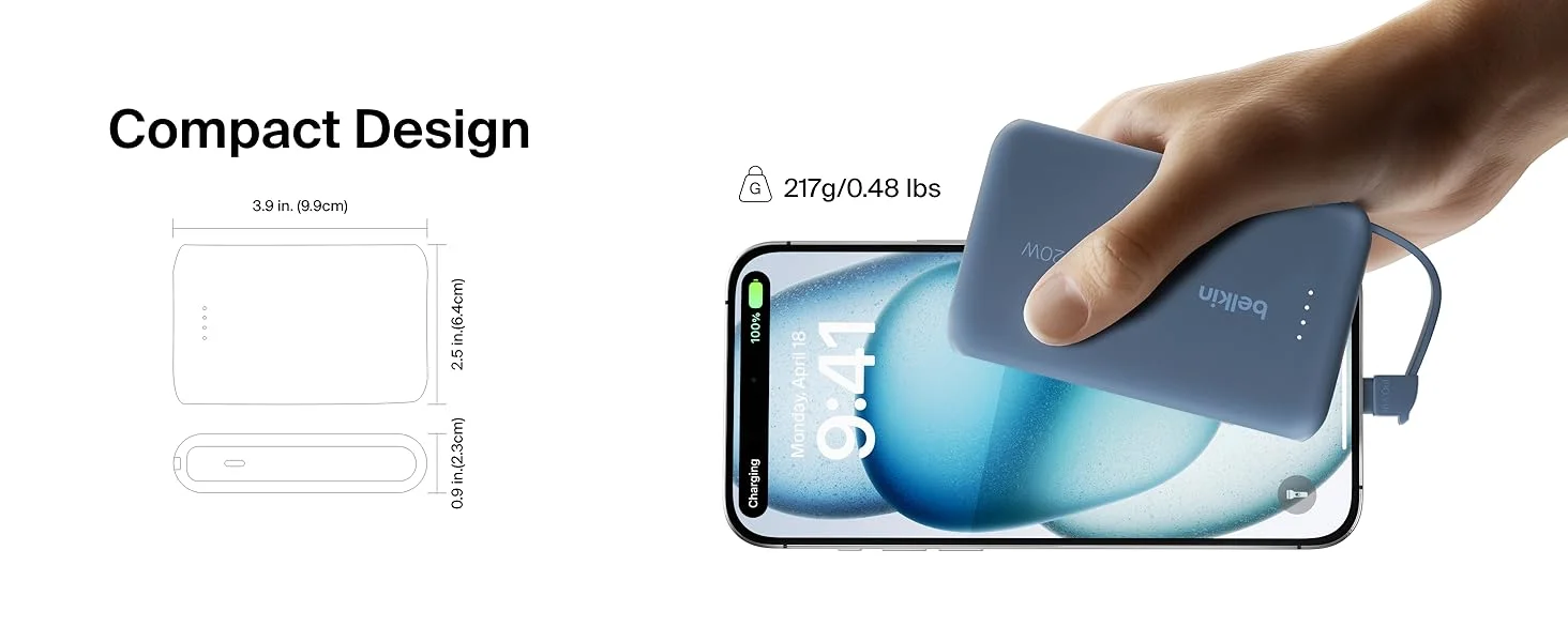 باور بانك Belkin BoostCharge بسعة 10000mAh مع كابل USB-C مدمج وشحن PD بقوة 20W - أزرق - Thumbnail 12