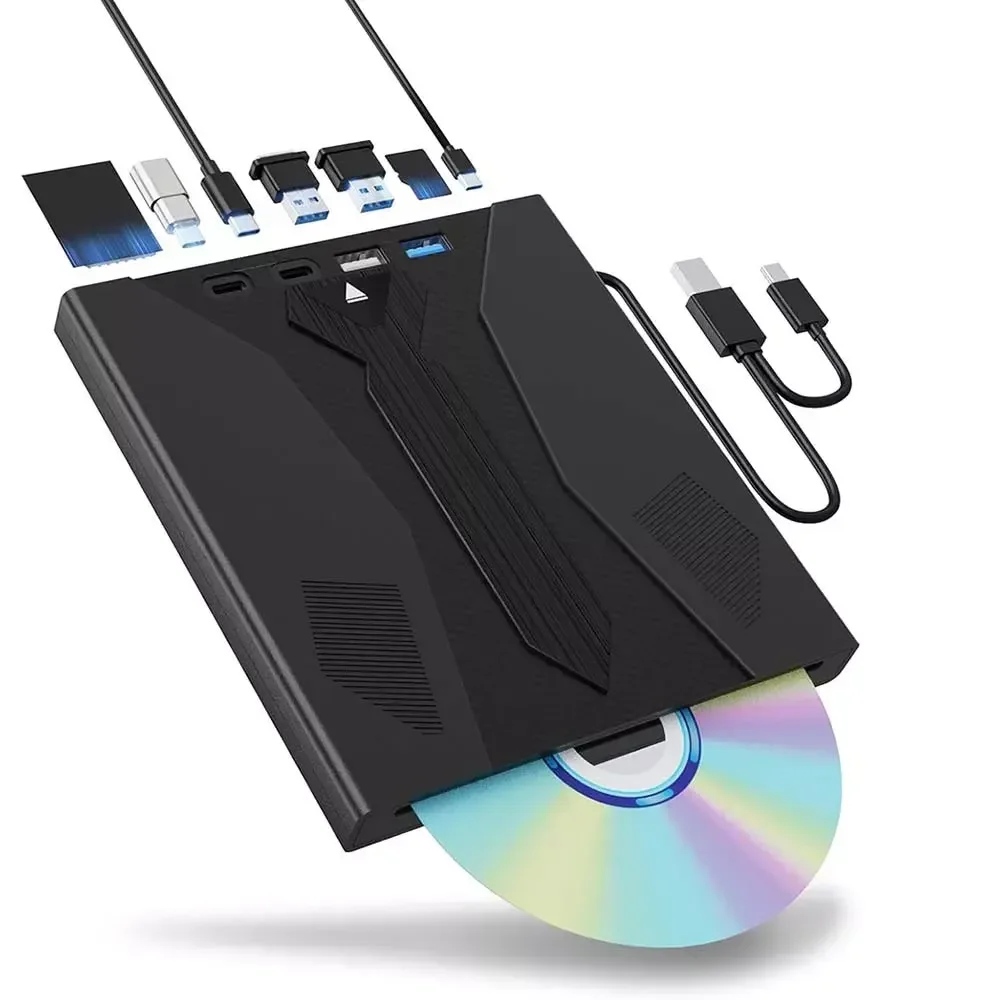 قارئ وناسخ أقراص Wbacon 31BA خارجي نحيف CD/DVD/Blu-ray بمنفذ USB 3.0 Type-C