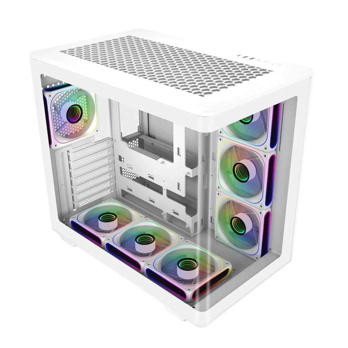 هيكل كمبيوتر Cooler Master Elite 600 ATX ميد تاور باللون الأبيض مع 7 مراوح ARGB عكسية مثبتة مسبقًا - Thumbnail 3