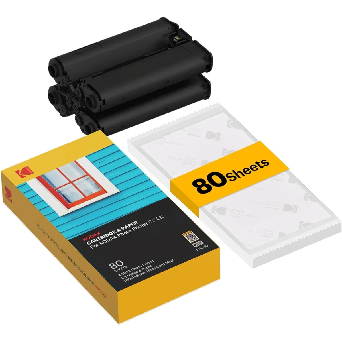 عبوة إعادة تعبئة خرطوشة وورق صور Kodak PHC-80 4PASS مقاس 4 × 6 إنش لطابعات Dock، 80 صورة - Image 2
