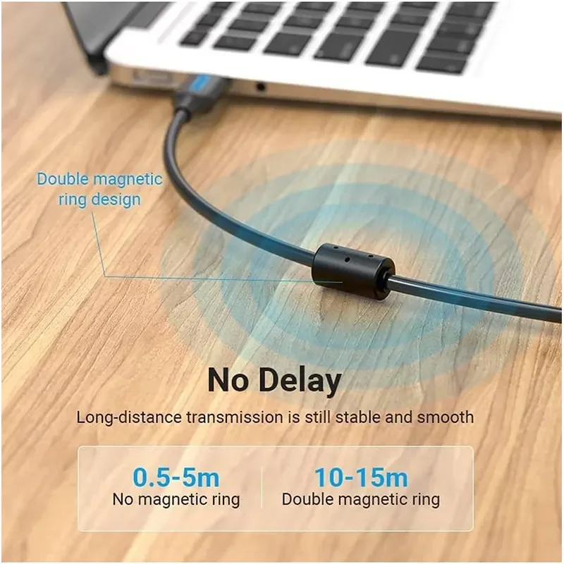 كيبل طابعة Vention COQ USB 2.0 من A ذكر إلى B ذكر، 480Mbps، 5 متر، PVC أسود - Thumbnail 5