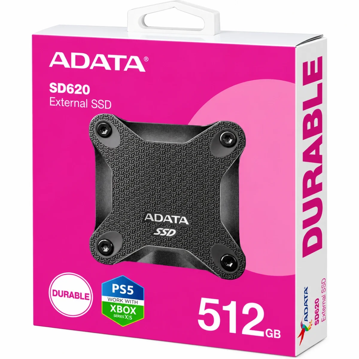 قرص SSD خارجي ADATA SD620 سعة 512GB، USB 3.2 Gen 2، مقاومة سقوط 1.22 متر بمعيار MIL-STD - أسود