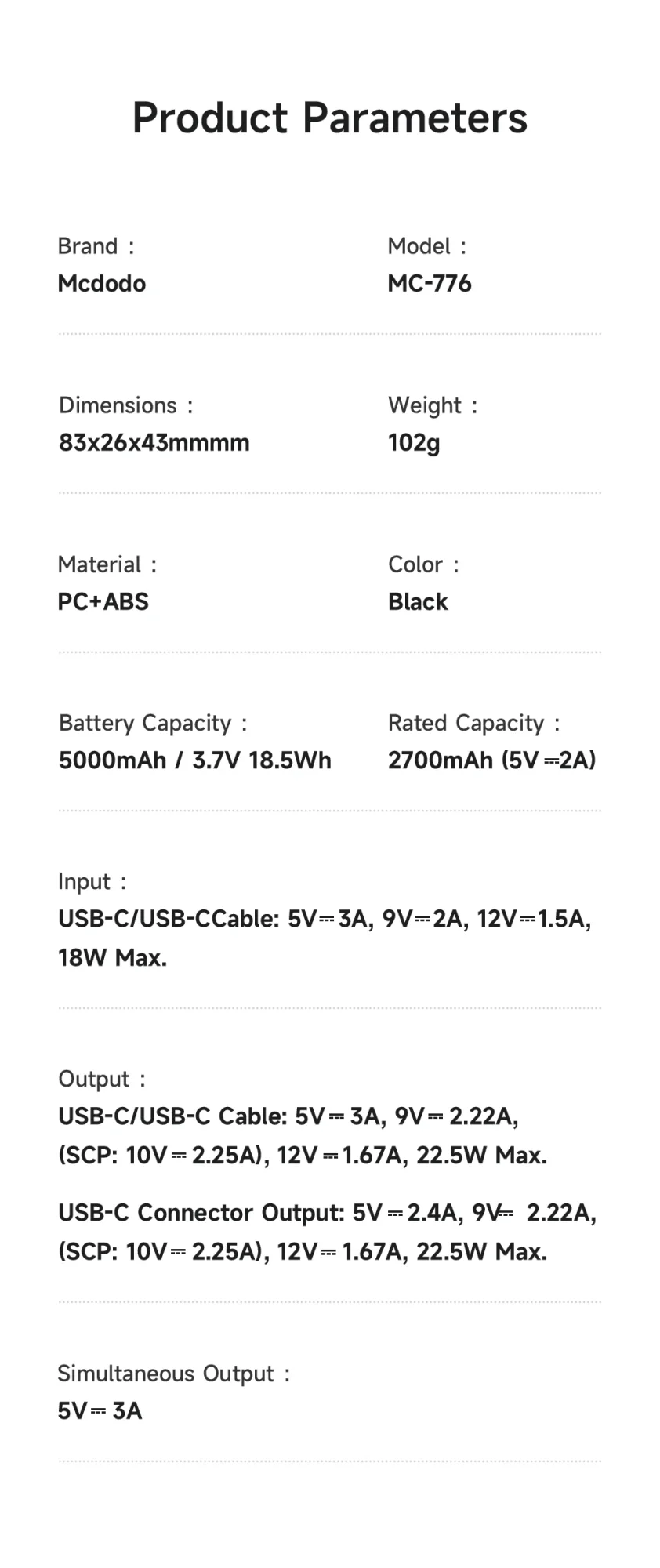 باور بانك Mcdodo MC-7760 MDD Free Kit بسعة 5000mAh وشحن 20W مع موصل USB-C وشاشة رقمية - أسود - Thumbnail 22