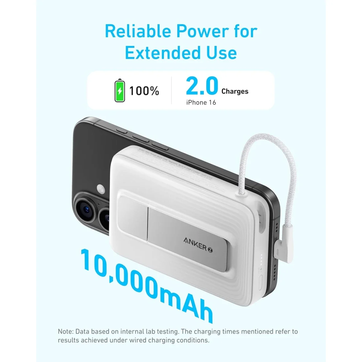 Anker Zolo 10000mAh Magnetic Power Bank with 30W Fast Charging, Built-In USB-C Cable & Stand - Blue - Thumbnail 2