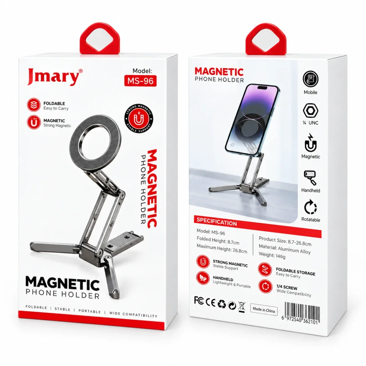 حامل موبايل Jmary MS-96 مغناطيسي قابل للطي بزاوية 180° - Image 3