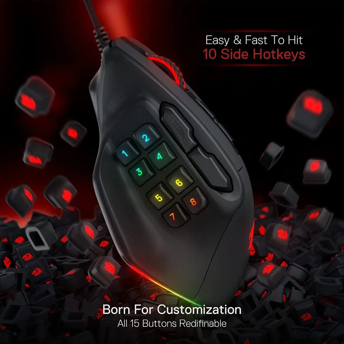 Redragon M811 Aatrox MMO Gaming Mouse, Wired RGB, 15 Programmable Buttons - Thumbnail 7