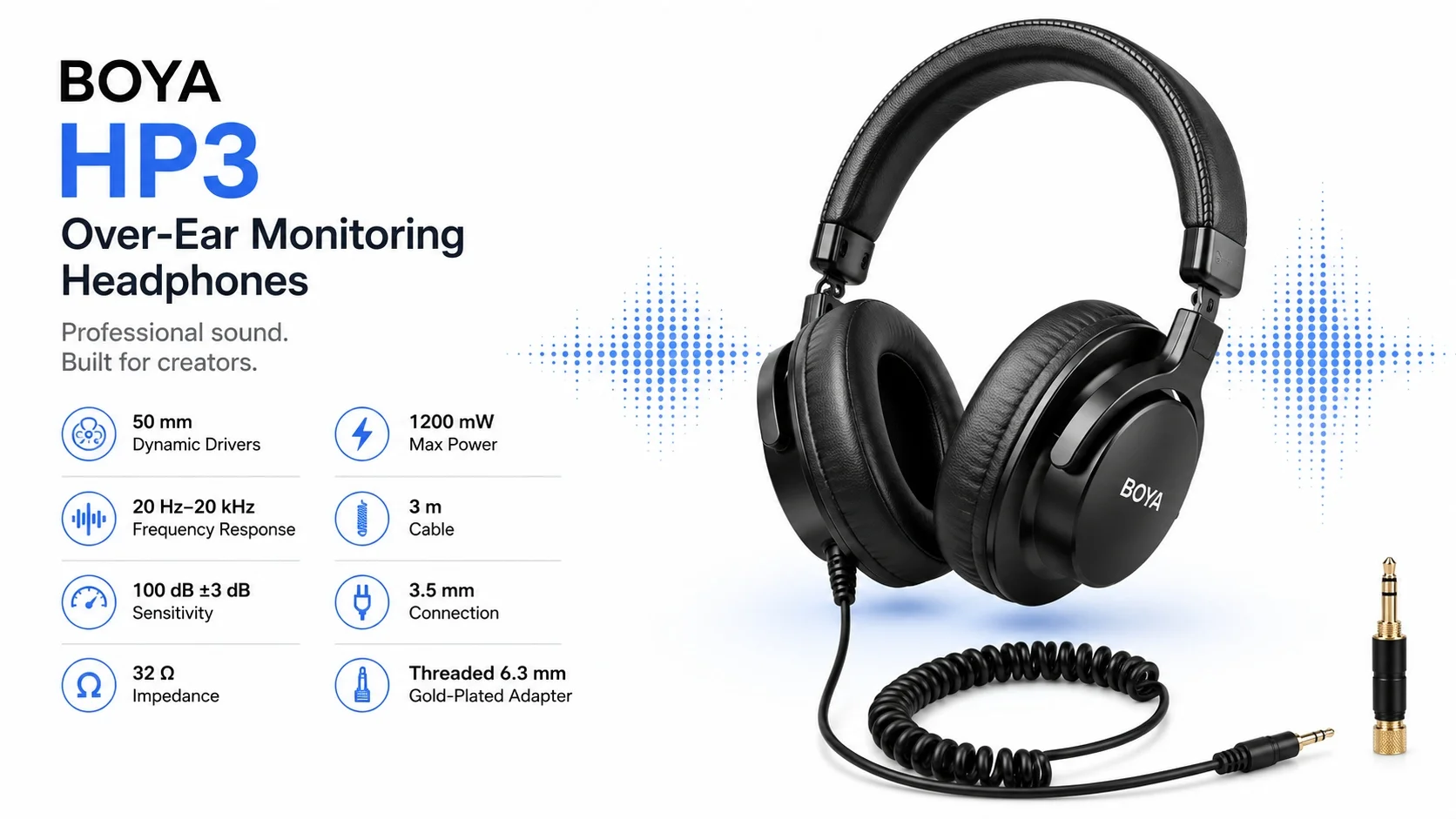 Boya HP3 Over-Ear Monitoring Headphones with 50mm Dynamic Drivers - Thumbnail 7