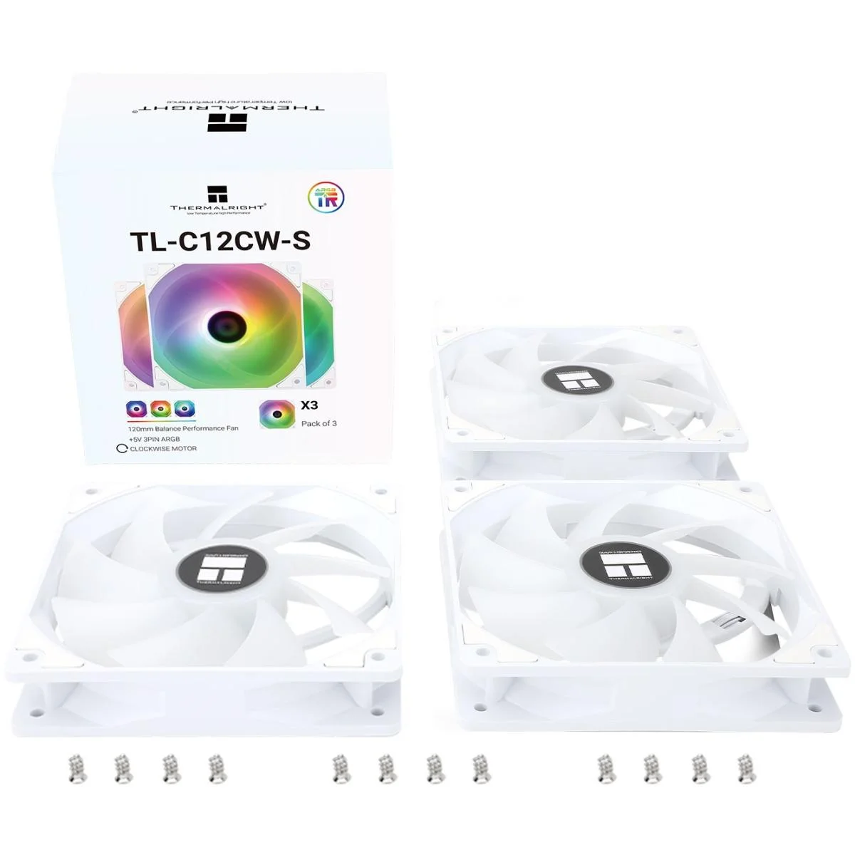 Thermalright TL-C12CW-S X3 White 120mm PWM ARGB Cooling Fan Kit - Thumbnail 2