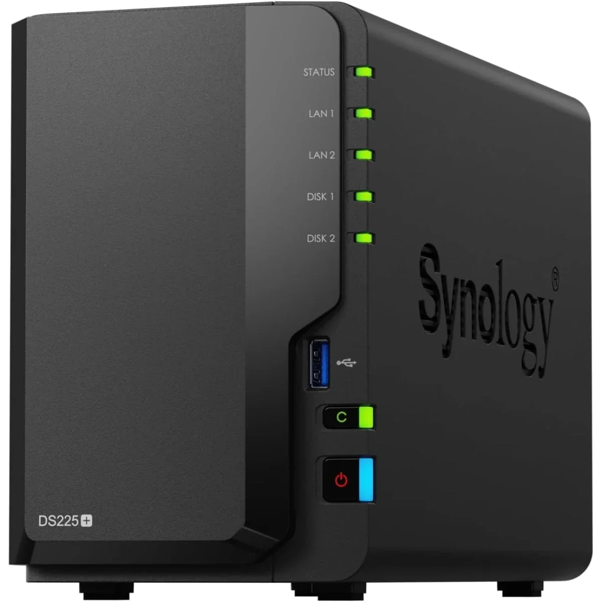 خادم NAS بدون اقراص Synology DiskStation DS225+ بفتحتين مع Intel Celeron J4125 وذاكره 2GB DDR4
