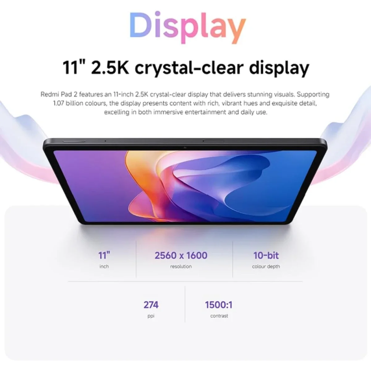 تابلت Xiaomi Redmi Pad 2 4G بشاشة 11.0 إنش IPS 2.5K 90Hz، رام 8GB، سعة 256GB، رمادي - Image 3