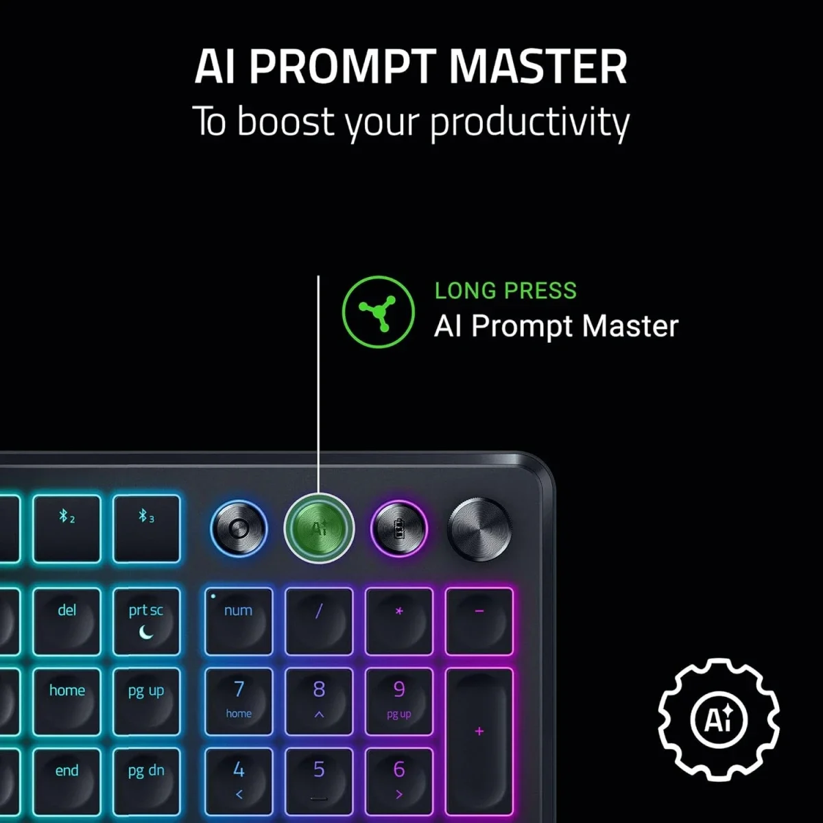 كيبورد Razer Pro Type Ergo لاسلكي مريح بتصميم منفصل وإضاءة RGB - أسود - Thumbnail 8