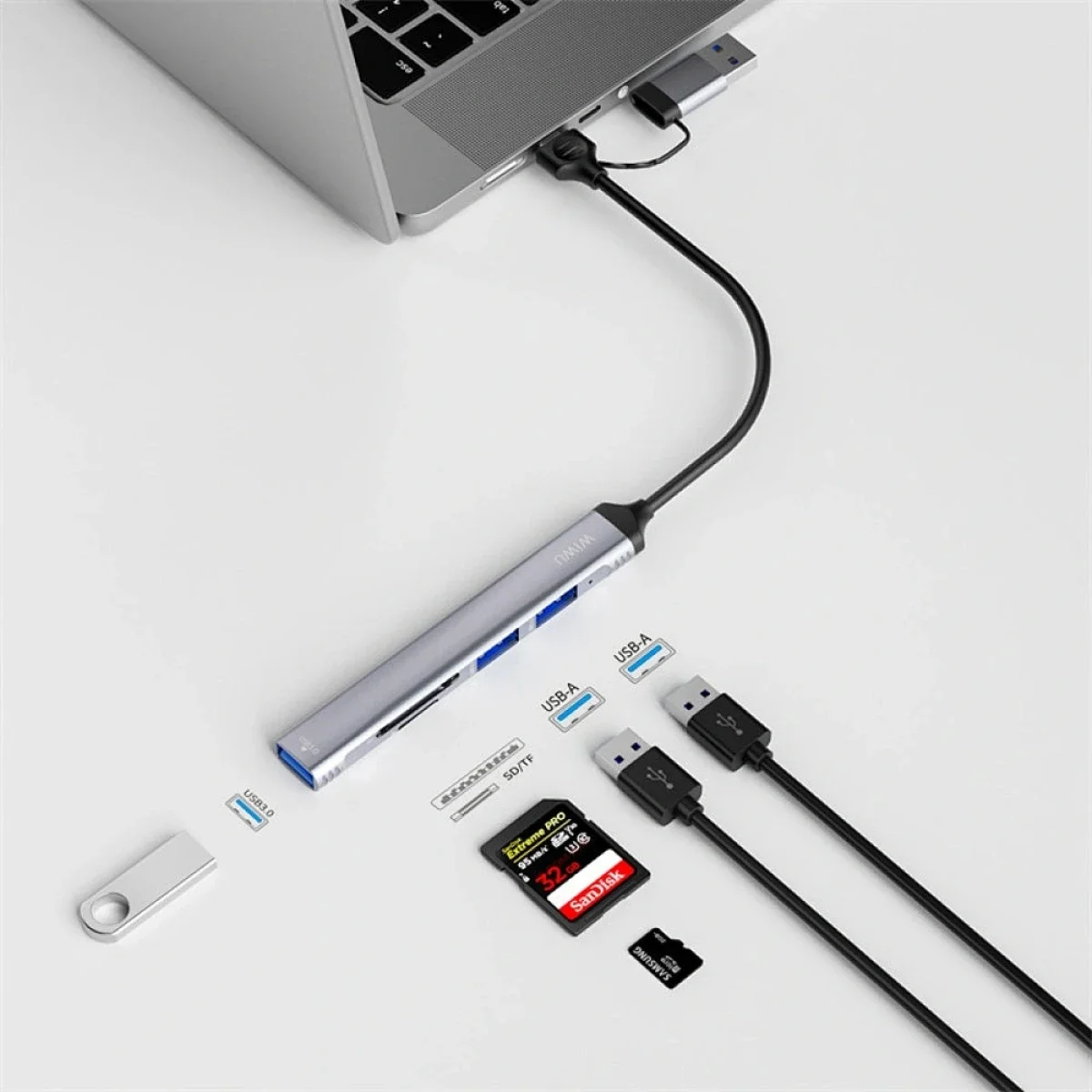 WIWU Zolo Wi-HB003 5-in-1 USB-C/USB-A Hub Adapter, Gray - Image 4