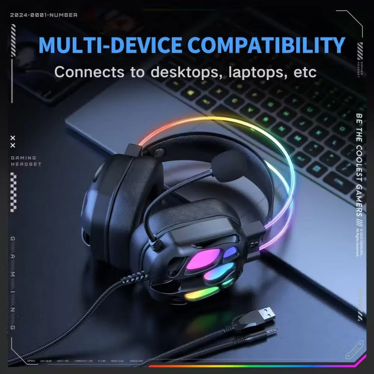 ONIKUMA X89 Gaming Headset with 3.5mm Jack, Surround Sound and RGB Lighting - Black - Thumbnail 5