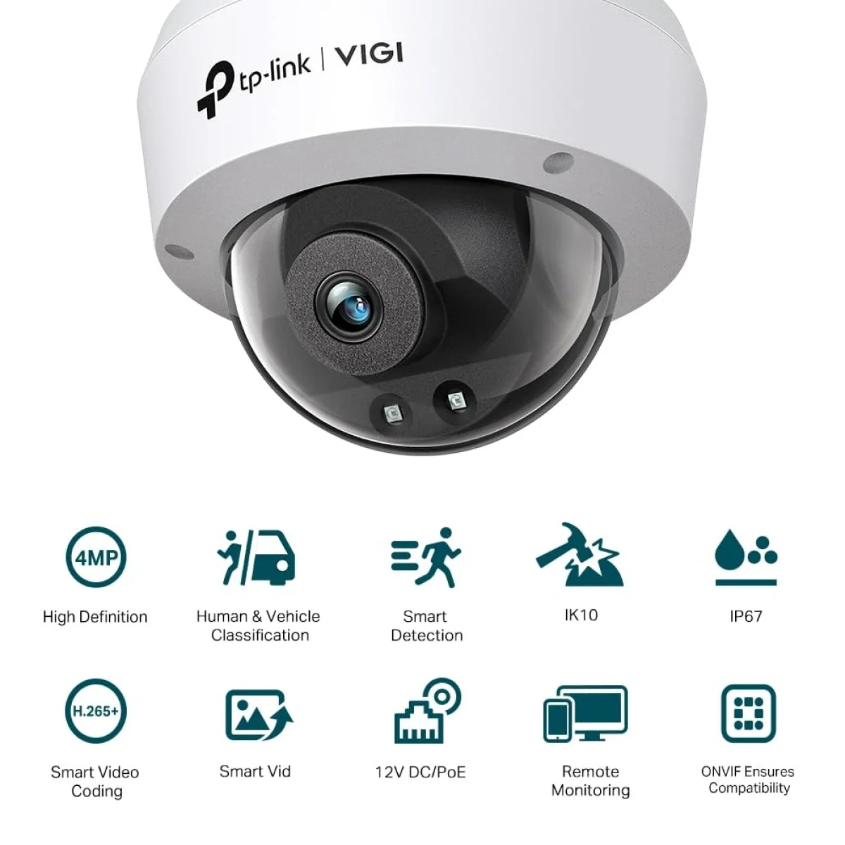 كاميرا شبكية قبة بالأشعة تحت الحمراء TP-LINK VIGI C240I بدقة 4MP مع PoE وIP67 وIK10 - Image 3