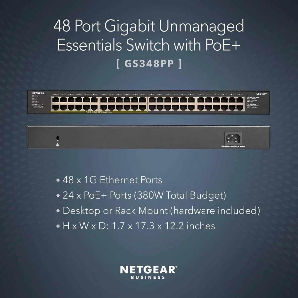 سويتش NETGEAR GS348PP غير مُدار جيجابت PoE+ بـ 48 منفذ وقدرة 380 واط - Image 2