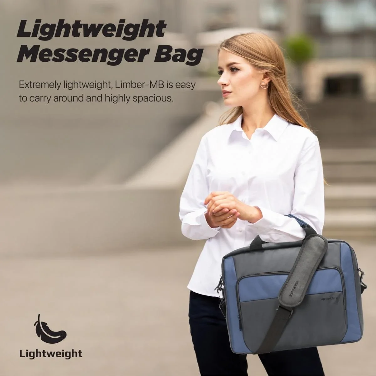 Promate Limber-MB 15.6 Inch Messenger Laptop Bag Water-Resistant Black - Image 3