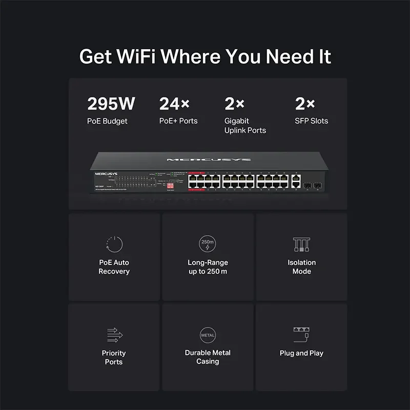 سويتش MERCUSYS MS128GP جيجابت للراك 28 منفذ مع 24 منفذ PoE+ - Thumbnail 5
