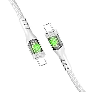 كابل Promate TransLine-CC USB-C إلى USB-C بقدرة 60 واط وطول 120 سم مضفر بالنايلون - أبيض - Thumbnail 8