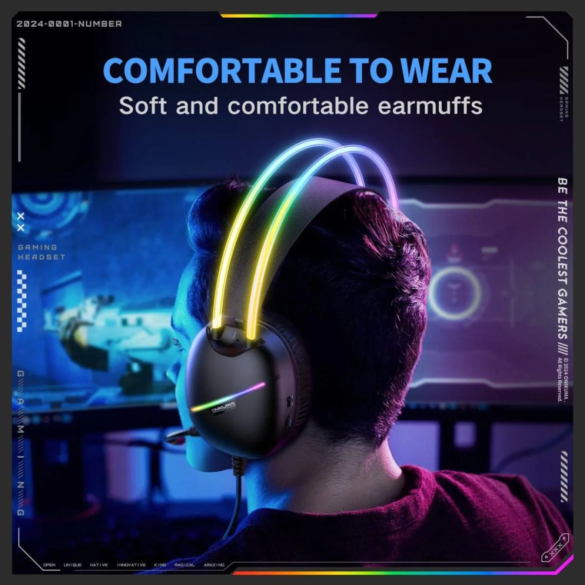 سماعة ألعاب ONIKUMA X33 سلكية USB-C مع مايك وإضاءة RGB - أسود - Image 6