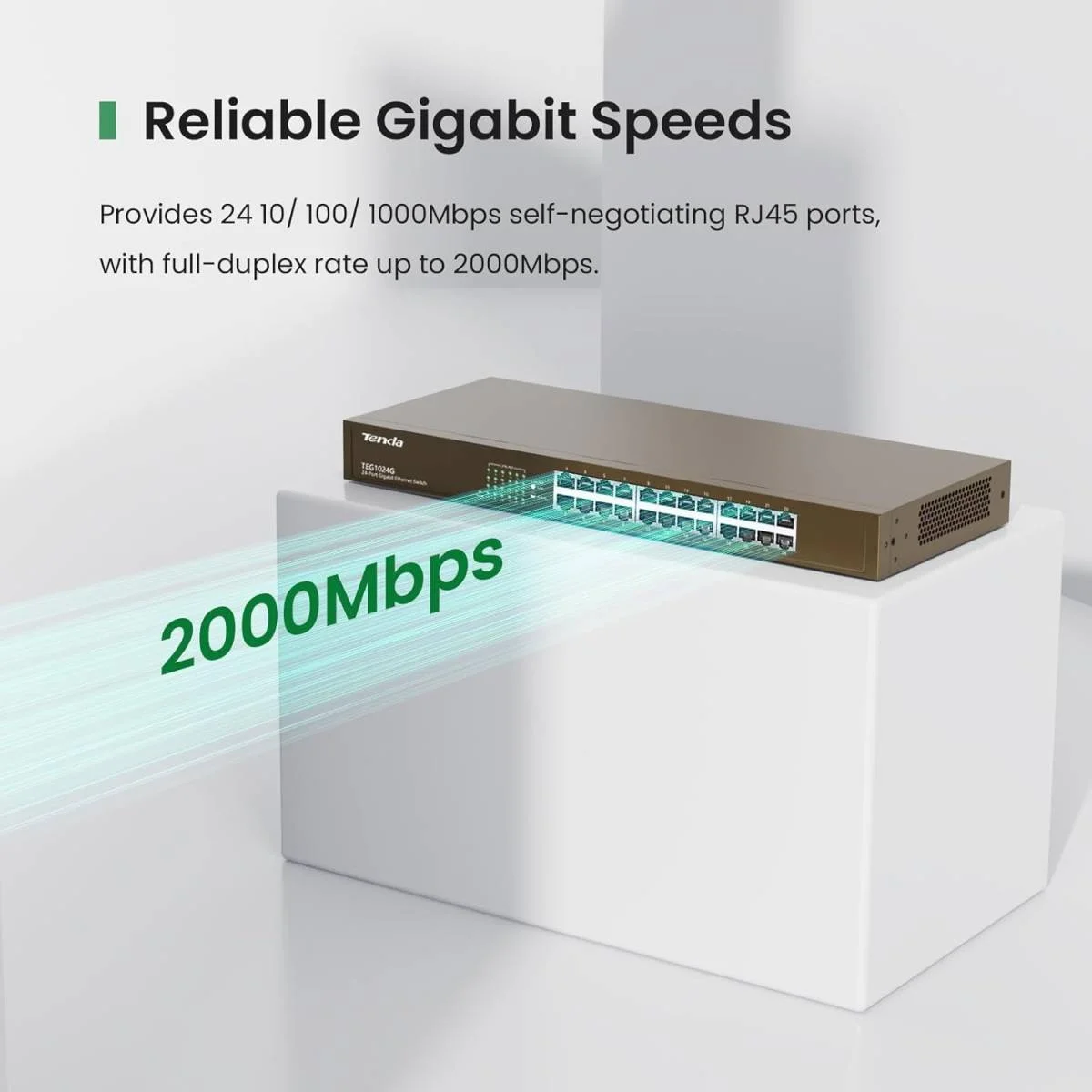 Tenda TEG1024G V9.0 24-Port Gigabit Ethernet Switch, 48Gbps, 10/100/1000 Base-T, AC Input - Image 2