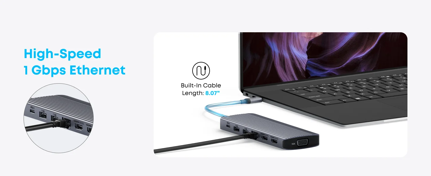 محطة إرساء USB-C للابتوب Anker A8389 ‏14 في 1 مع عرض ثلاثي ومنفذي HDMI 4K مزدوجين وVGA و80W PD - Thumbnail 9