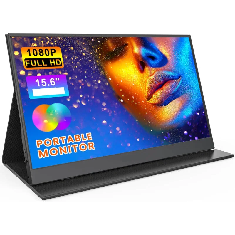 شاشة محمولة تعمل باللمس 15.6 إنش FHD IPS بتردد 60 هرتز مع سماعات وغطاء جلدي ومنافذ USB-C / HDMI - Thumbnail 6