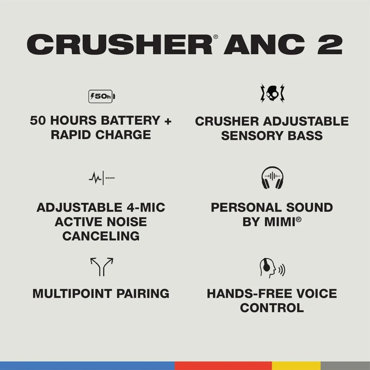 سماعات رأس Skullcandy Crusher ANC 2 لاسلكية بتقنية Bluetooth فوق الأذن - بلازما - Thumbnail 4