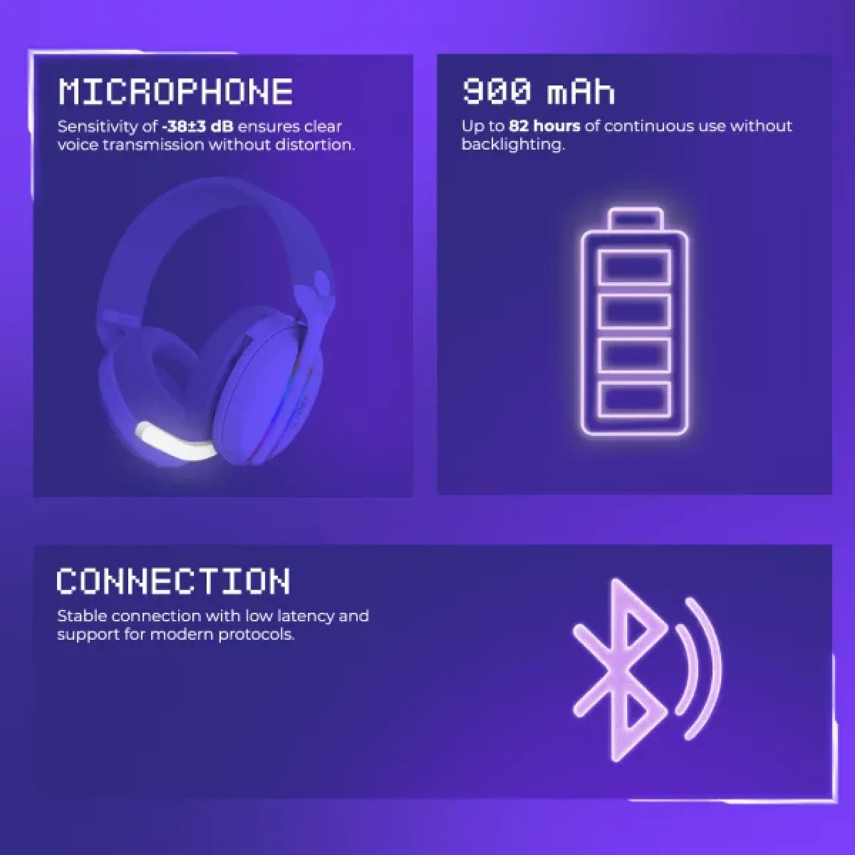 Proove Glimmer Dual-Wireless RGB Gaming Headset, White/Purple - Thumbnail 11