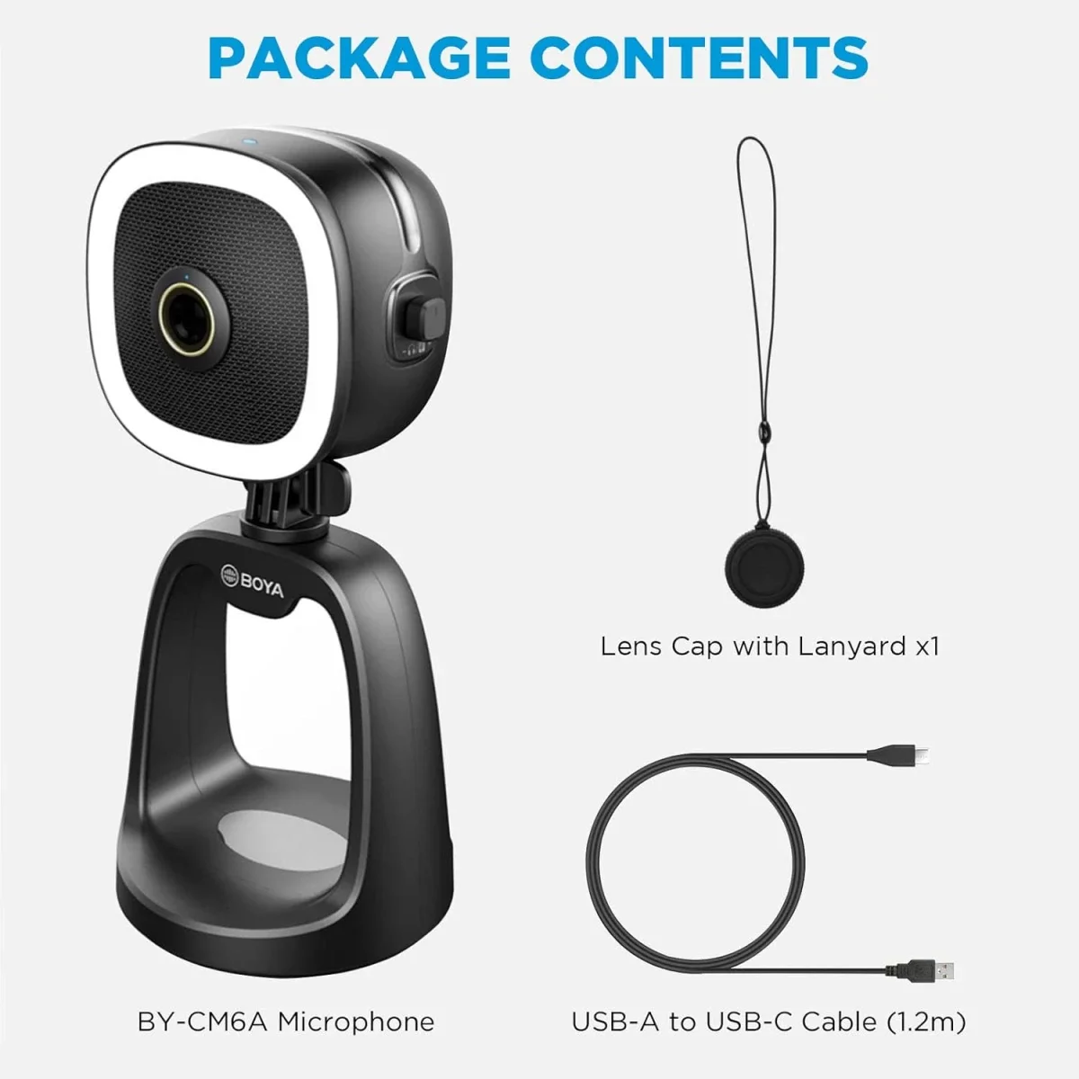 ميكروفون مكثف Boya BY-CM6A USB مع كاميرا HD 1080P وإضاءة تعبئة - أسود - Thumbnail 7