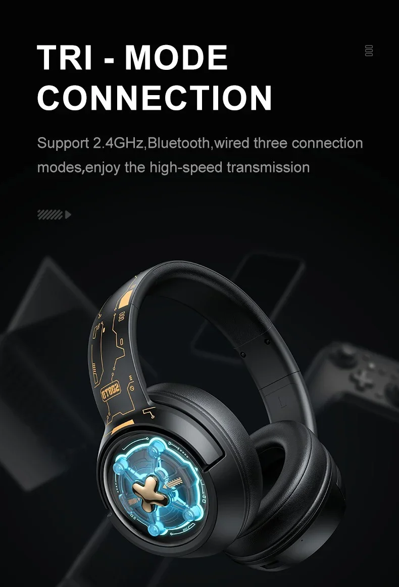 ONIKUMA GT802 Triple-Mode Wireless Gaming Headset with RGB Light, 60-Hour Battery - Black - Image 12