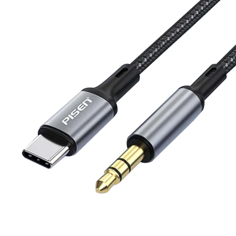 كيبل صوت Pisen LH-YP02-1000 مضفر بسبيكة ألمنيوم من Type-C إلى AUX 3.5 مم بطول 1 متر