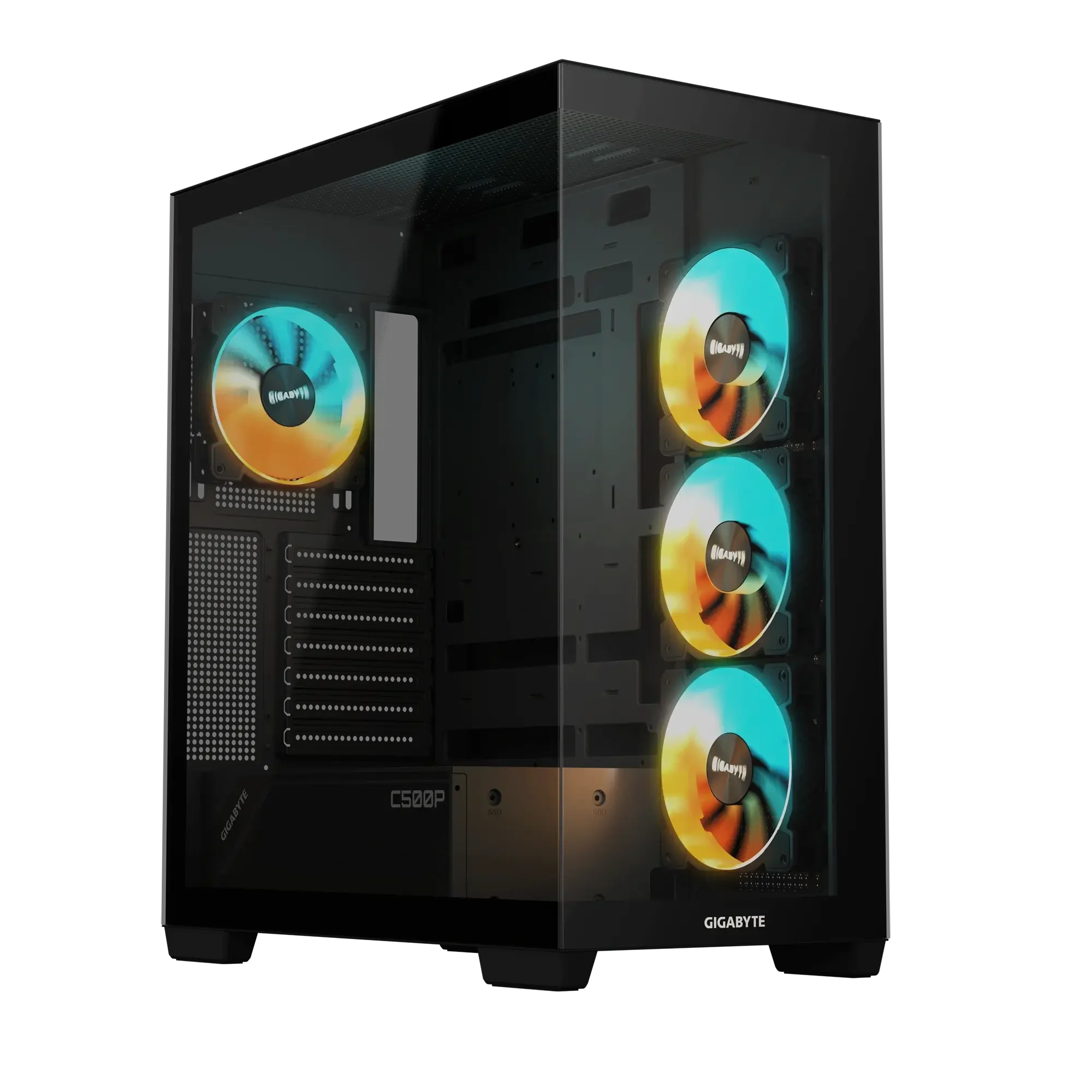 صندوق كمبيوتر عاب GIGABYTE C500 Panoramic Stealth زجاج مقوي مع 4 مراوح ARGB