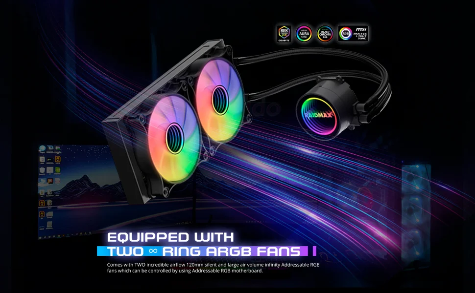 مبرد سائل للمعالج Raidmax Infinita LS360 مقاس 360mm AIO بإضاءة ARGB وPWM باللون الأسود - Thumbnail 13