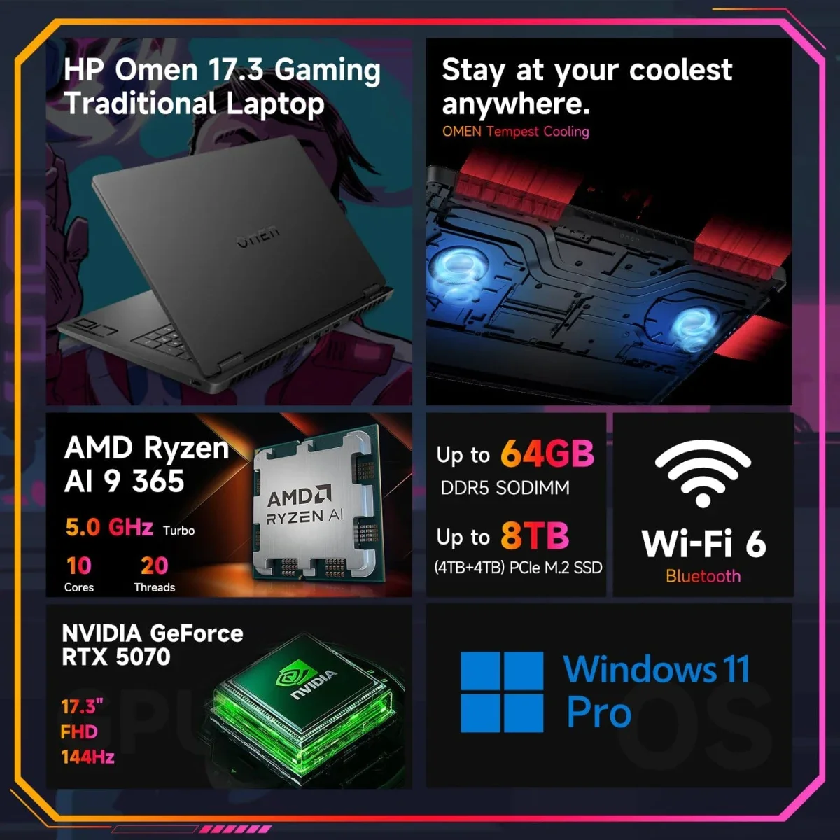 HP OMEN 17 17-db1002ne Gaming Laptop 17.3-inch QHD 240Hz Ryzen AI 9 365 RTX 5070 32GB RAM 1TB SSD Shadow Black - Image 4
