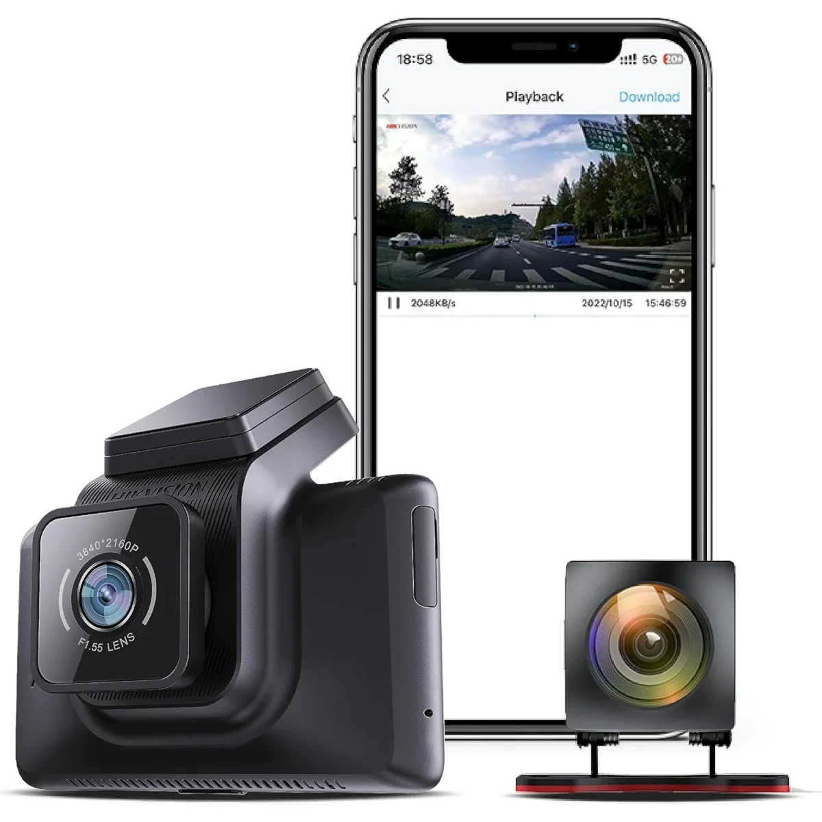 HIKVISION AE-DC4328-K5 (2CH) Dual-Channel Dash Camera 1440P Front + 1080P Rear, GPS, Wi-Fi, 3-Inch Display