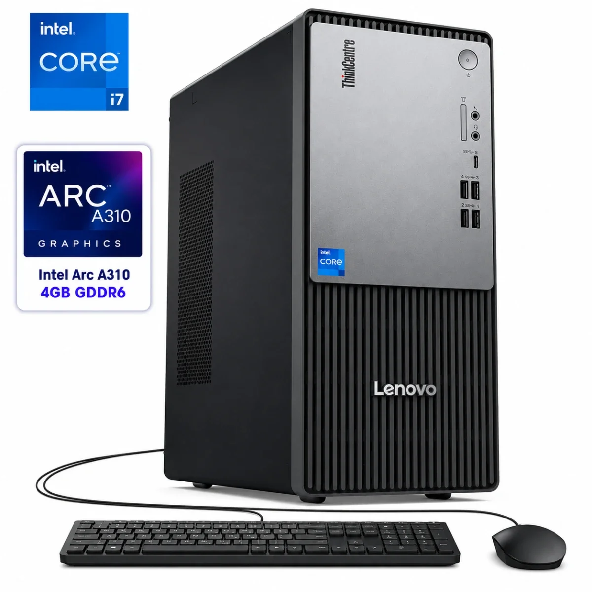 Lenovo ThinkCentre NEO 50t Gen 5 Tower Desktop Intel Core i7-14700 16GB RAM 512GB SSD Intel Arc A310 4GB Black - Image 1