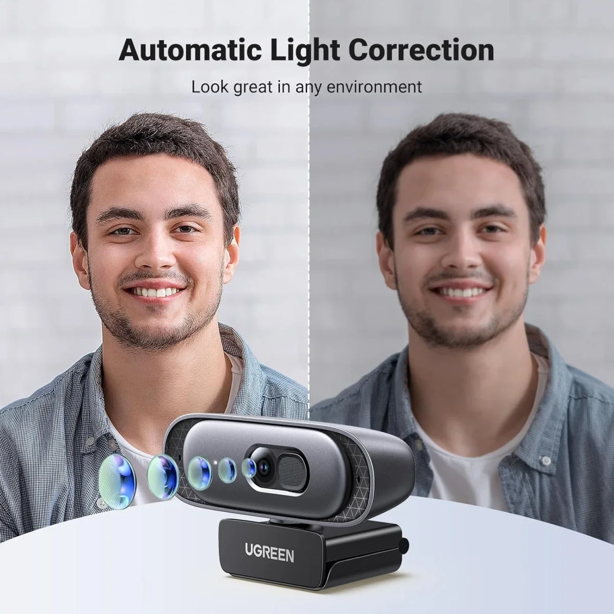 Ugreen 35626 2K Webcam with Full HD 1080p 60fps, Autofocus, Dual Mics & Privacy Cover - Thumbnail 8
