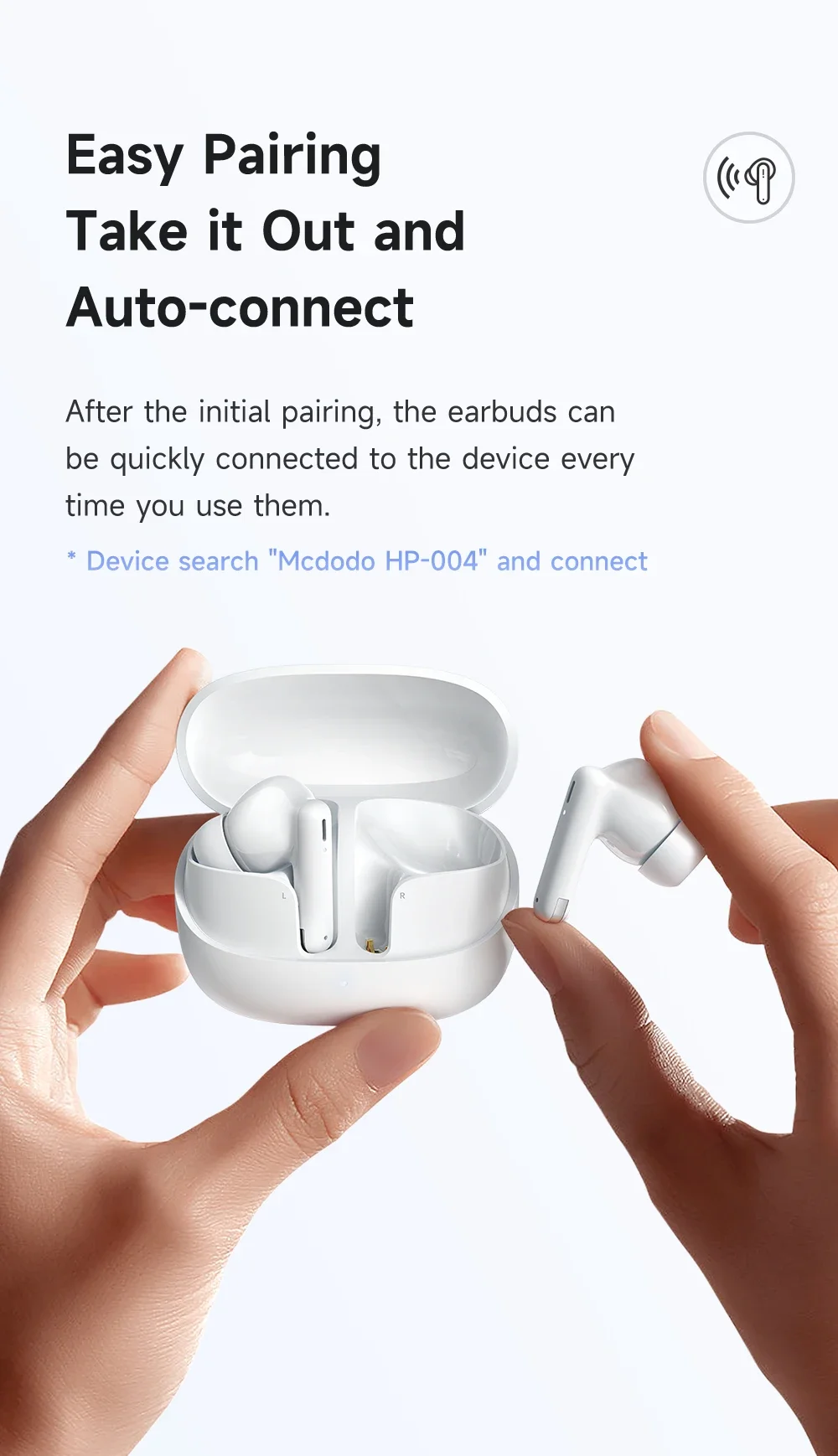 Mcdodo HP-0040 Good Sound TWS Earbuds, Bluetooth 5.3, IPX4, White - Thumbnail 9