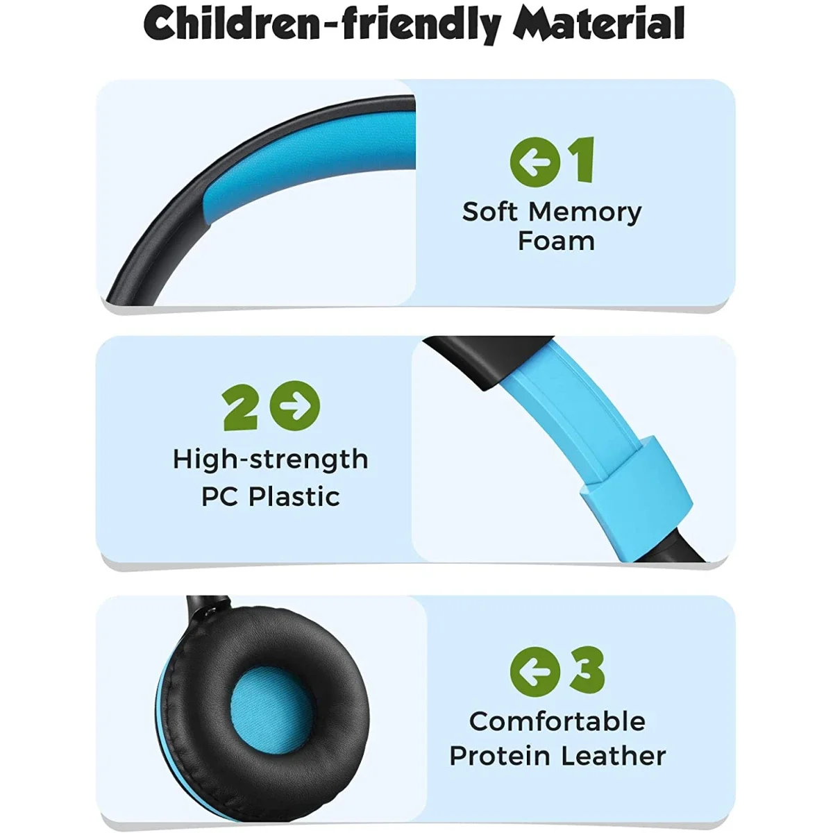 Mpow CHE1 Kids Wired Headphones with 94dB Volume Limit, Blue - Thumbnail 3