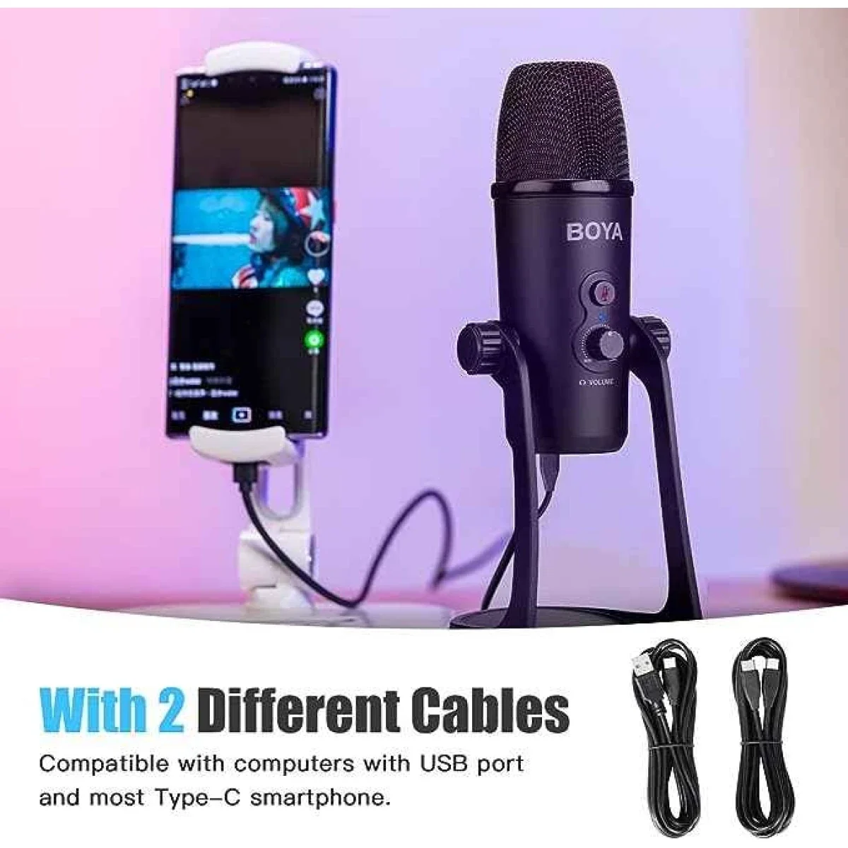 Boya BY-PM700 Multi-Pattern USB Microphone with 16-Bit/48kHz Audio - Black - Thumbnail 3